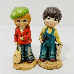 Vintage Handcrafted Action Littl Ones Couple Figurine Man Woman Carpenter Artist
